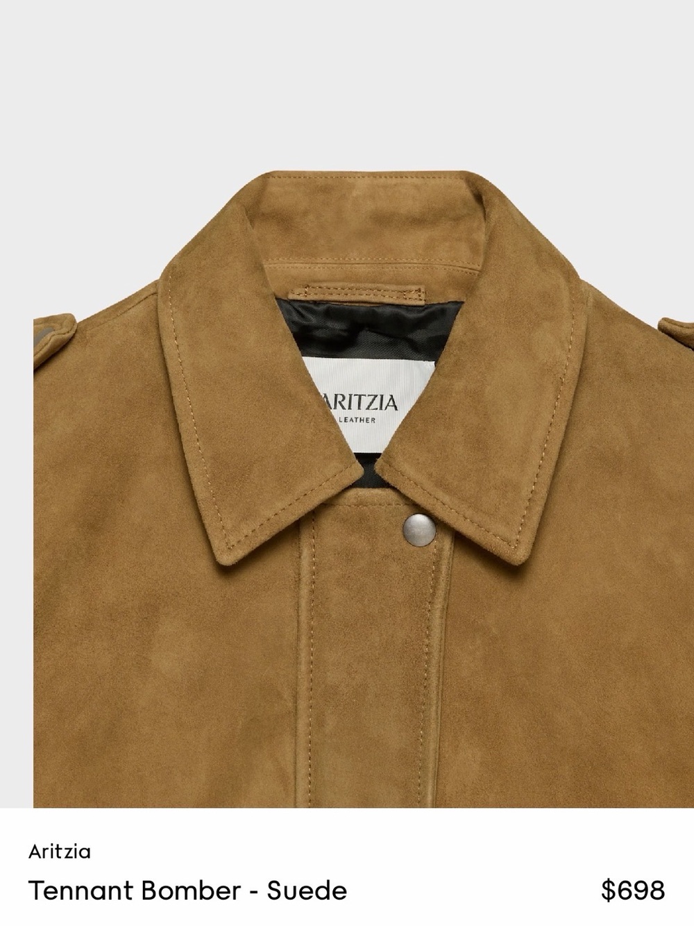 Aritzia Tennant Suede Bomber Jacket in Camel